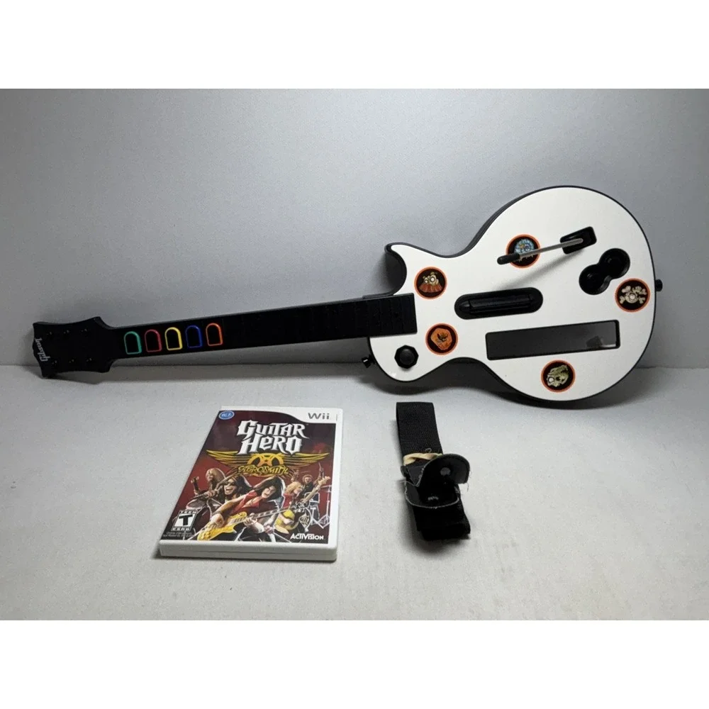 Nintendo Wii Guitar Hero Gibson White Les Paul Aerosmith Bundle Tested Working!